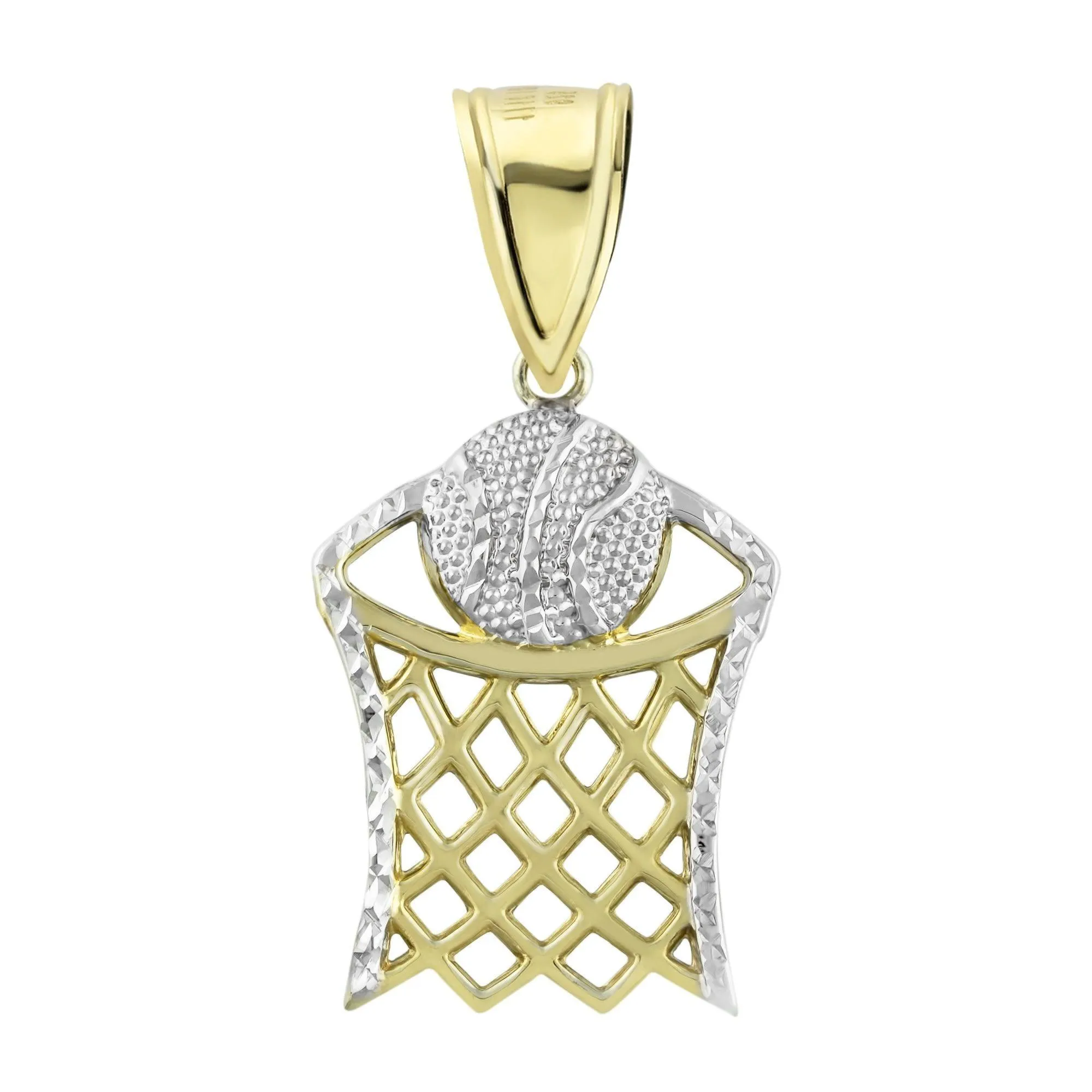 1 3/4" Basketball Net Hoop Pendant Charm Diamond Cut 10K Yellow Gold