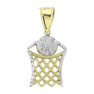 1 3/4" Basketball Net Hoop Pendant Charm Diamond Cut 10K Yellow Gold