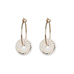 1 & 8 Porcelain White Dots Gold Earrings