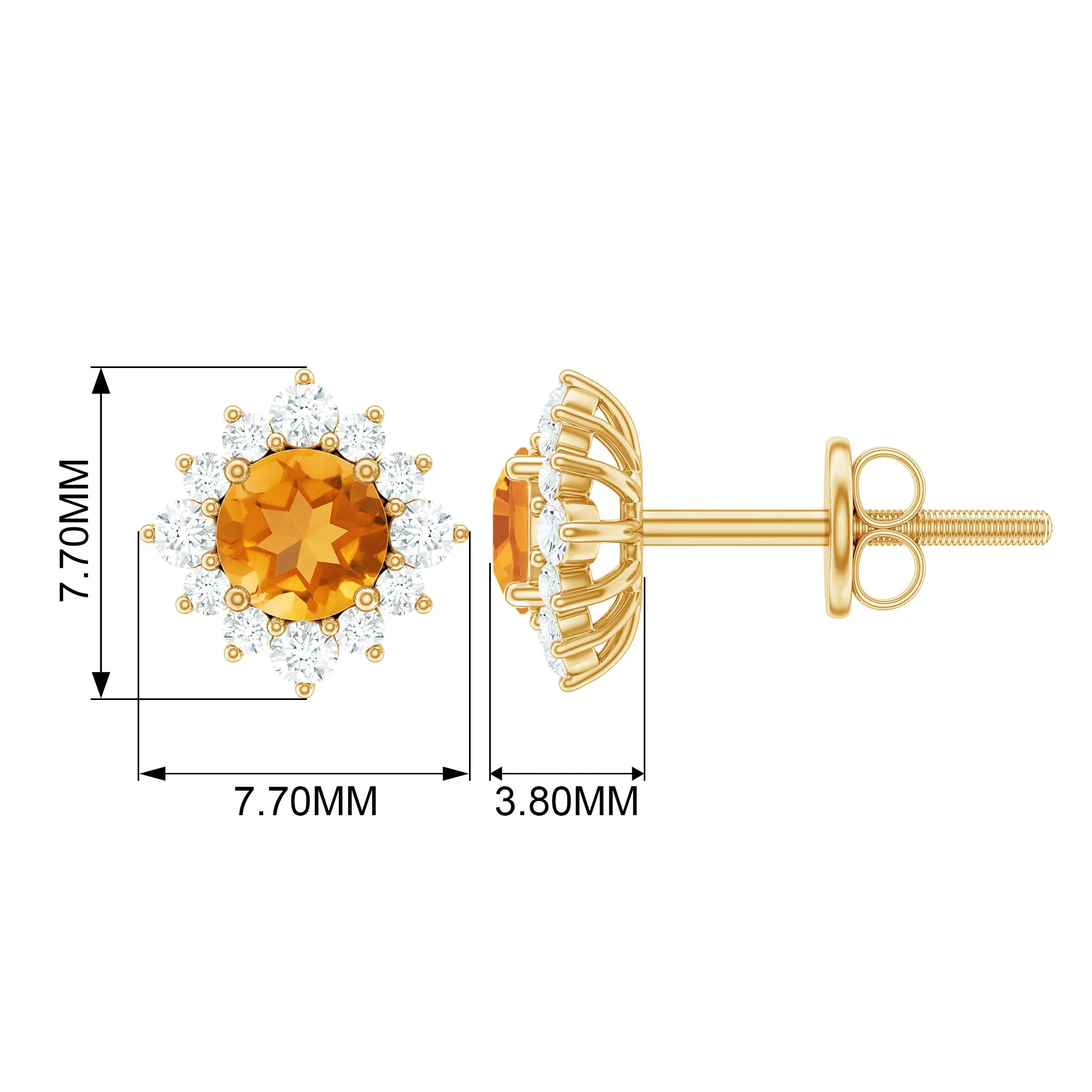 1 CT Classic Citrine Stud Earrings with Diamond Halo