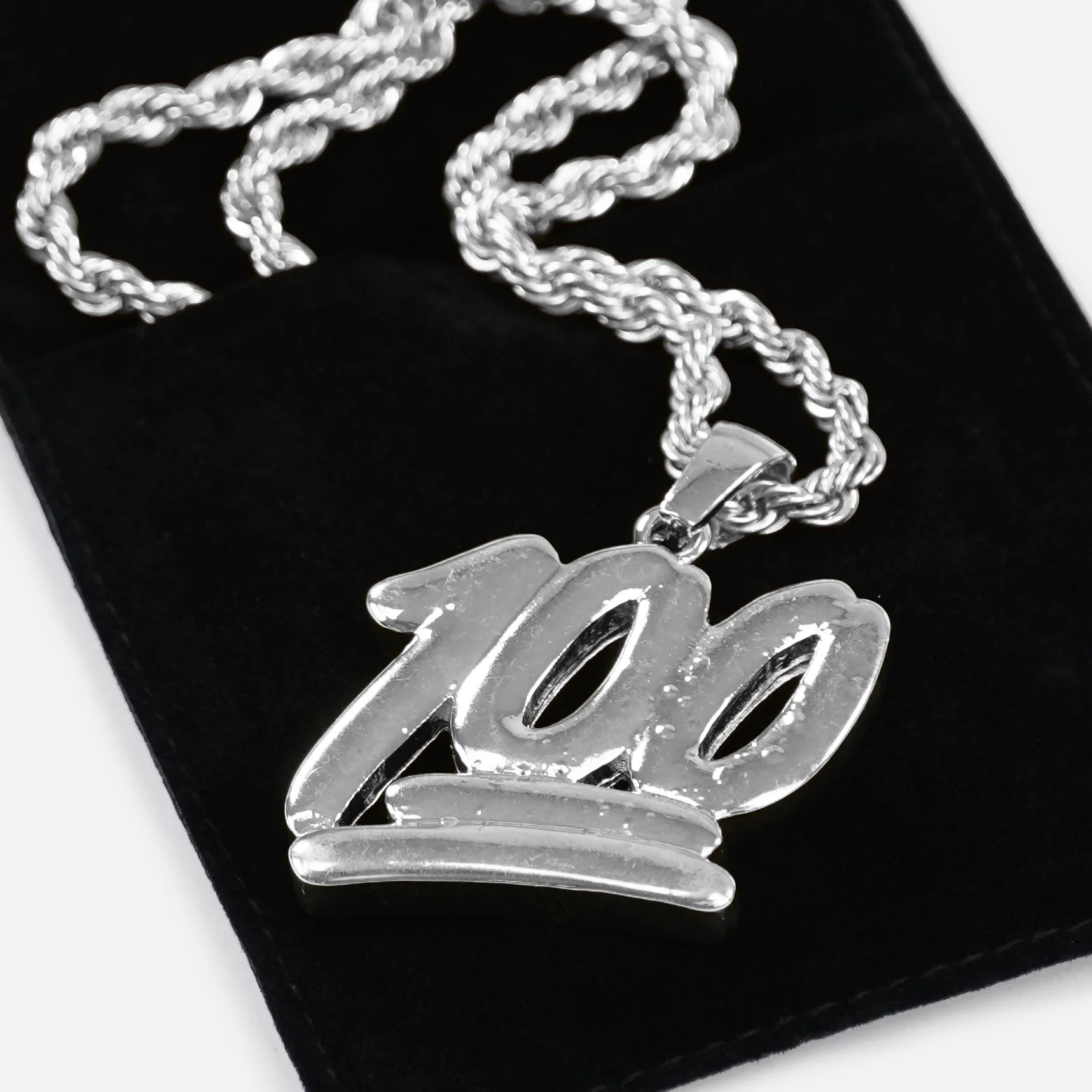 100 Emoticon 1¾" Pendant with Chain Necklace - Stainless Steel