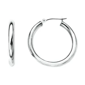 10k White Gold 2mm Shiny Round Tube Hoop Earrings