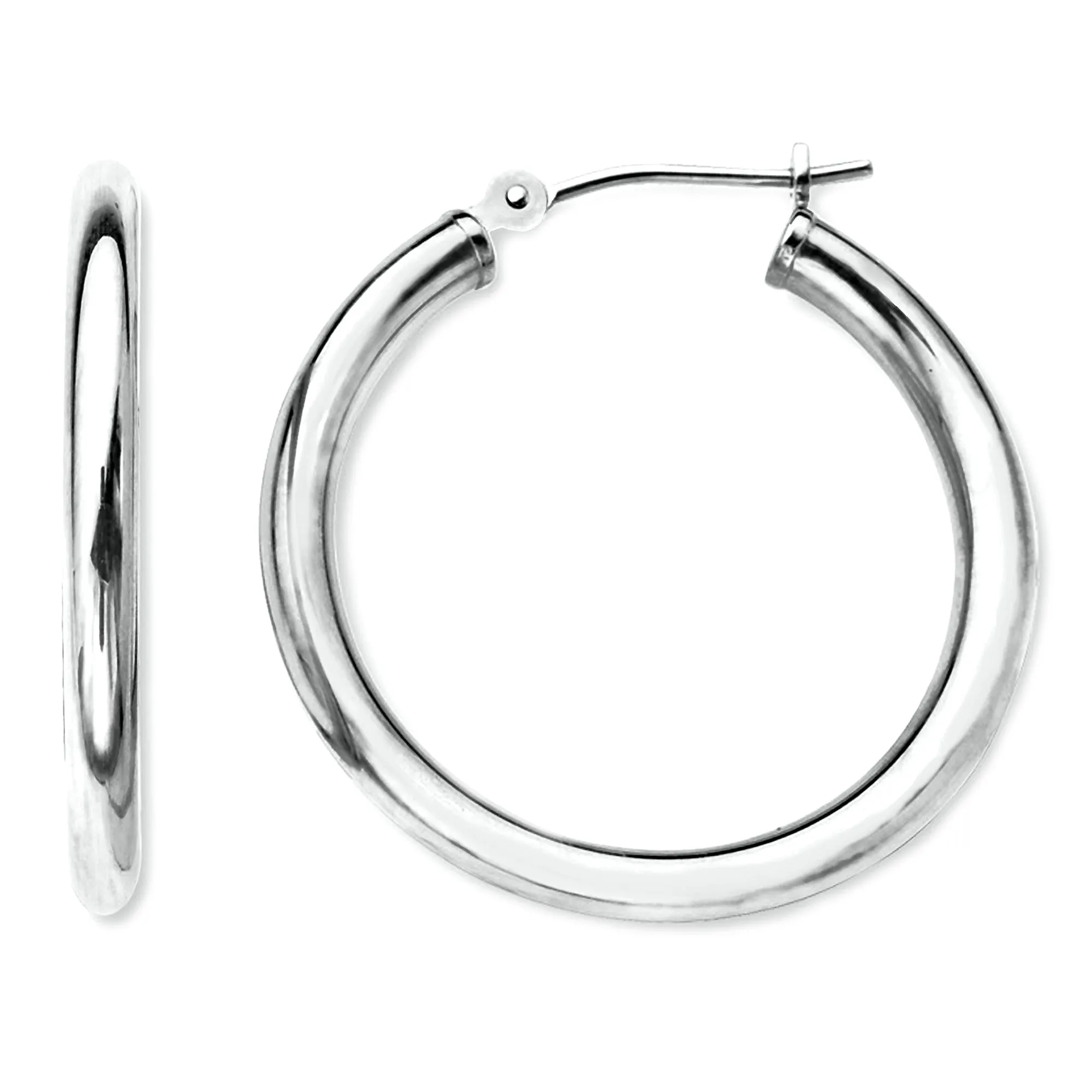 10k White Gold 2mm Shiny Round Tube Hoop Earrings