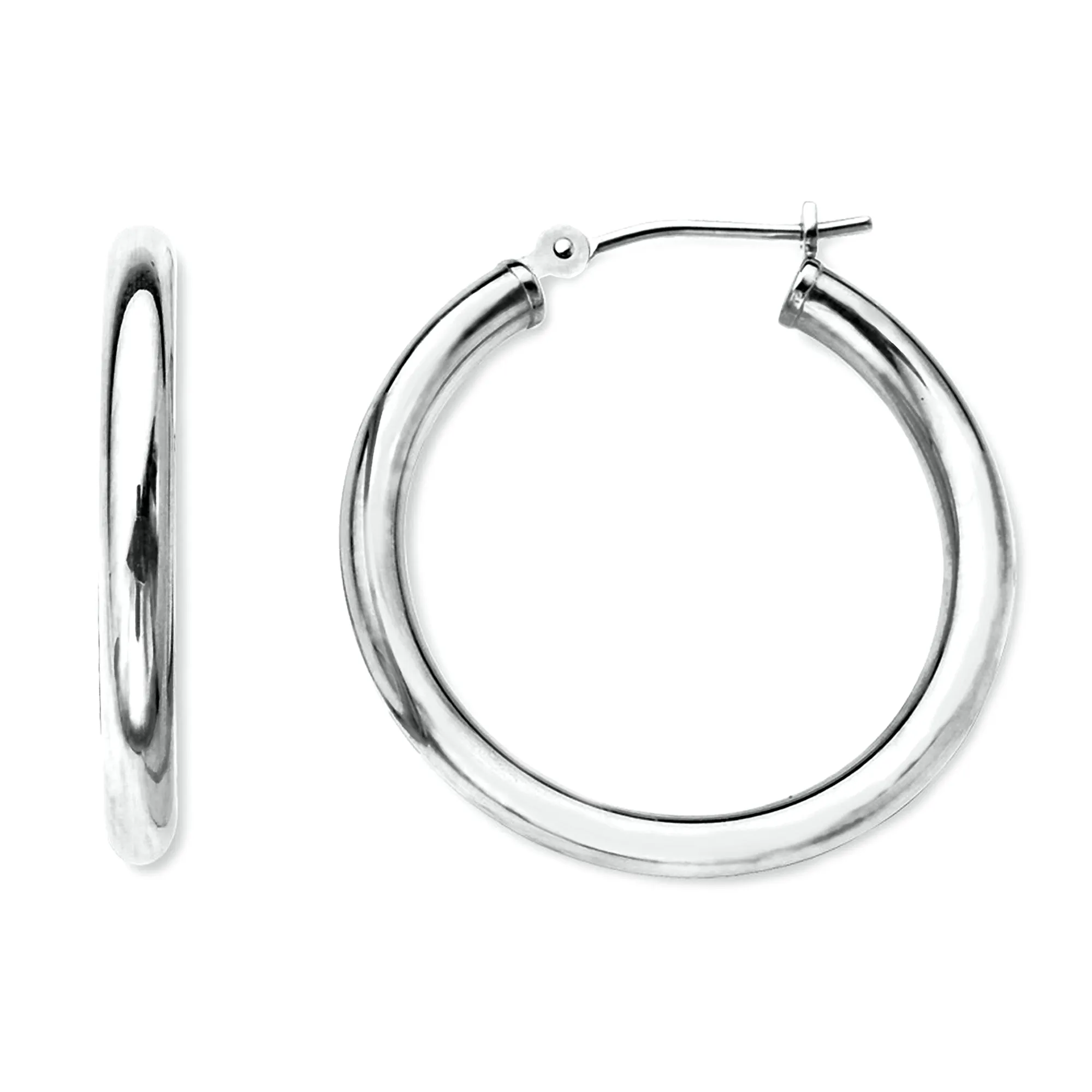 10k White Gold 2mm Shiny Round Tube Hoop Earrings