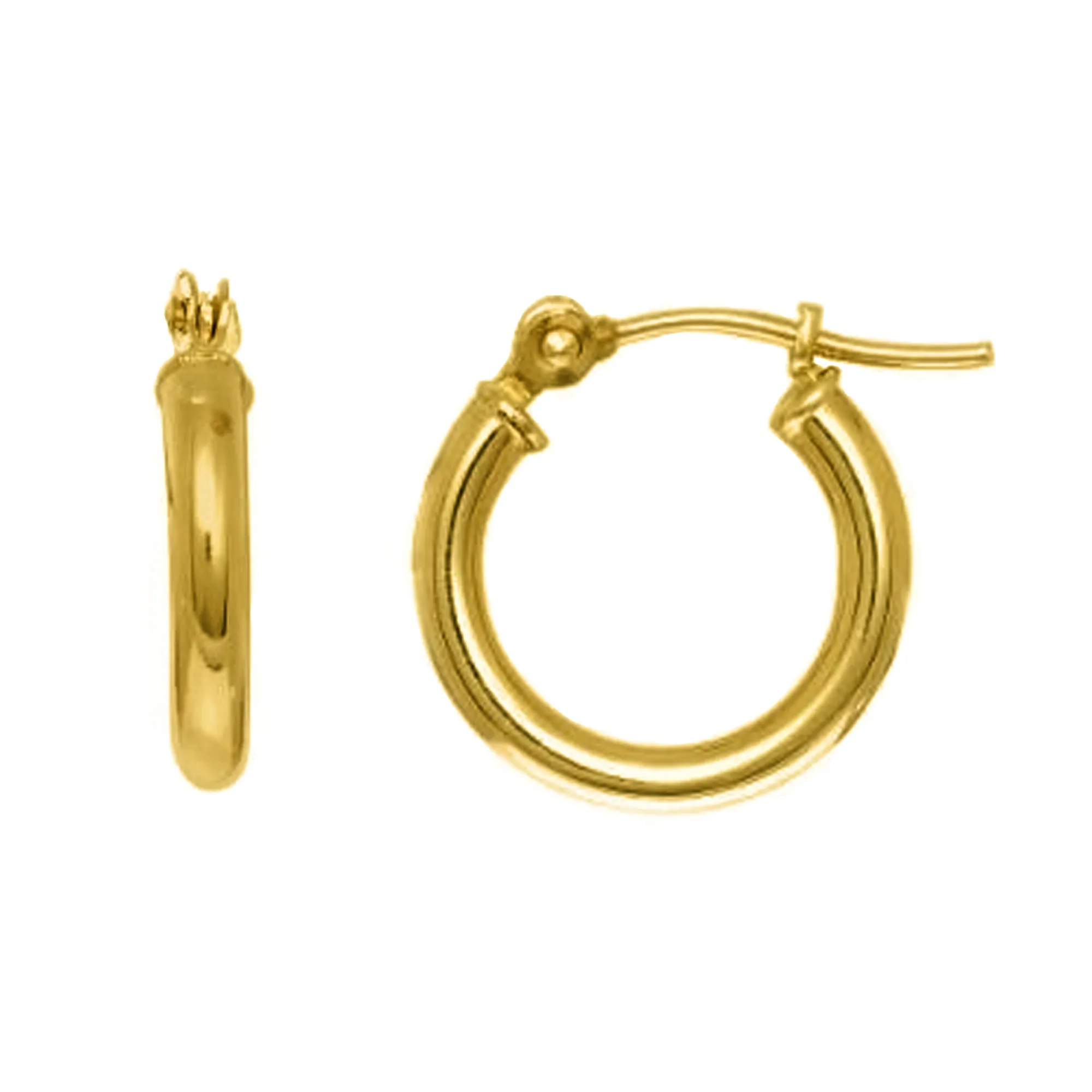 10k Yellow Gold Round Shape Hoop Earrings, Diameter 10mm