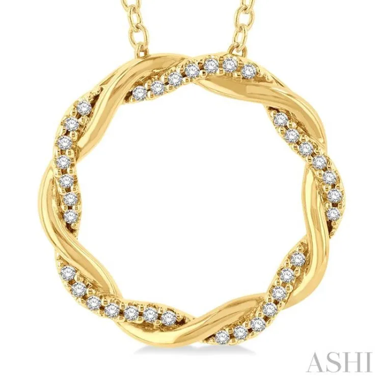 1/10 ctw Entwined Circle Round Cut Diamond Geometric Fashion Pendant With Chain in 10K Yellow Gold