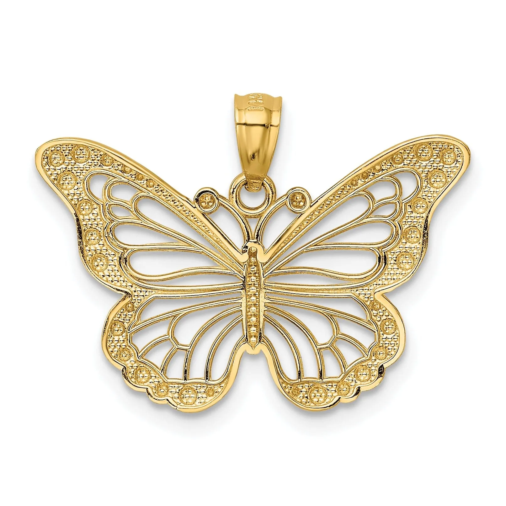 14k Two-tone Gold Open Back Casted Solid Polished Finish Diamond-cut Polished Open Butterfly Charm Pendant