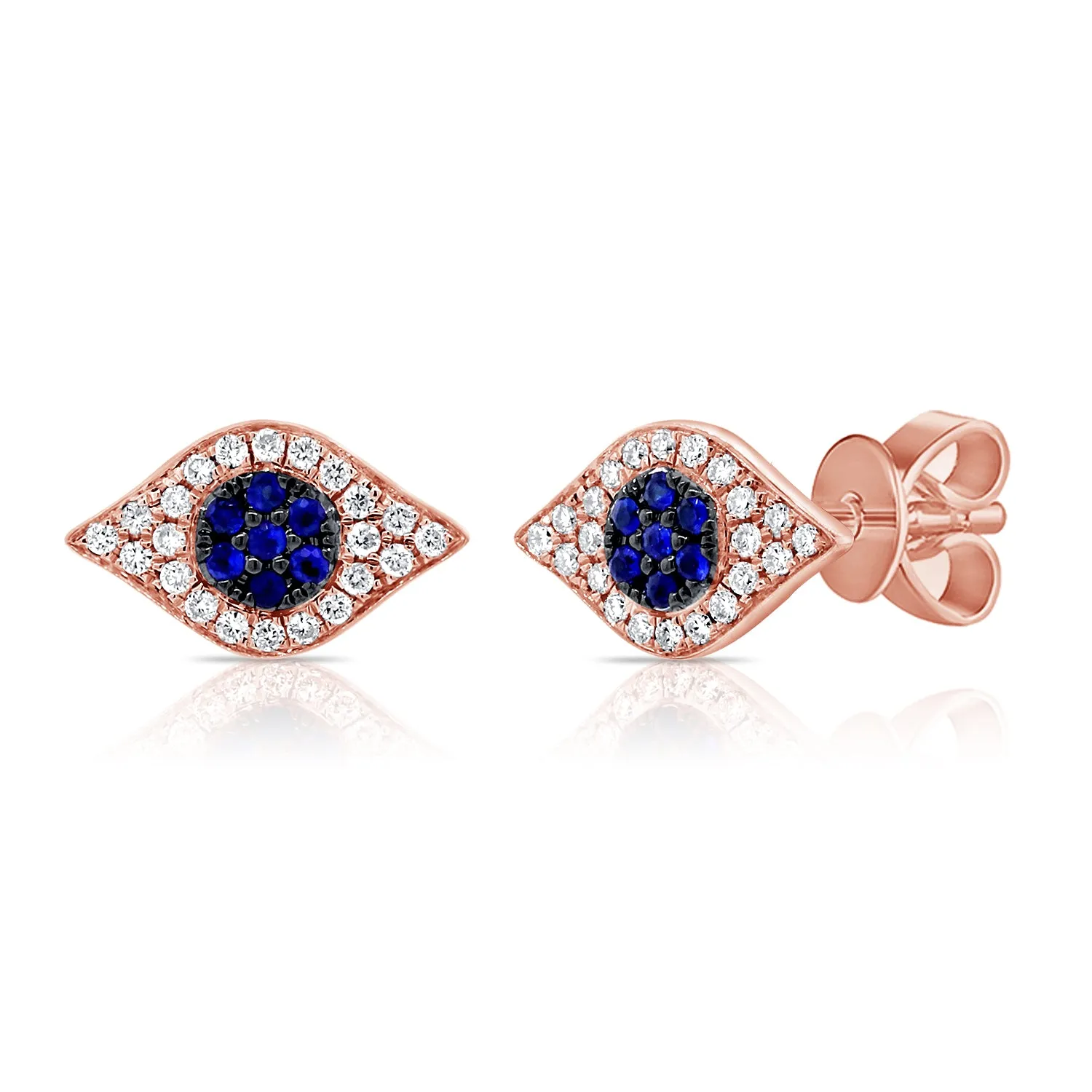 14K White Gold Diamond   Blue Sapphire Evil Eye Earrings