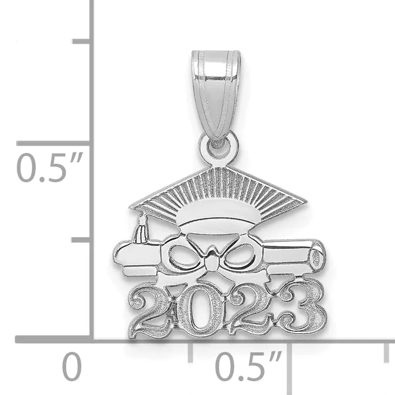 14K White Gold Grad Cap & Diploma 2023 Charm, Unisex, Polished