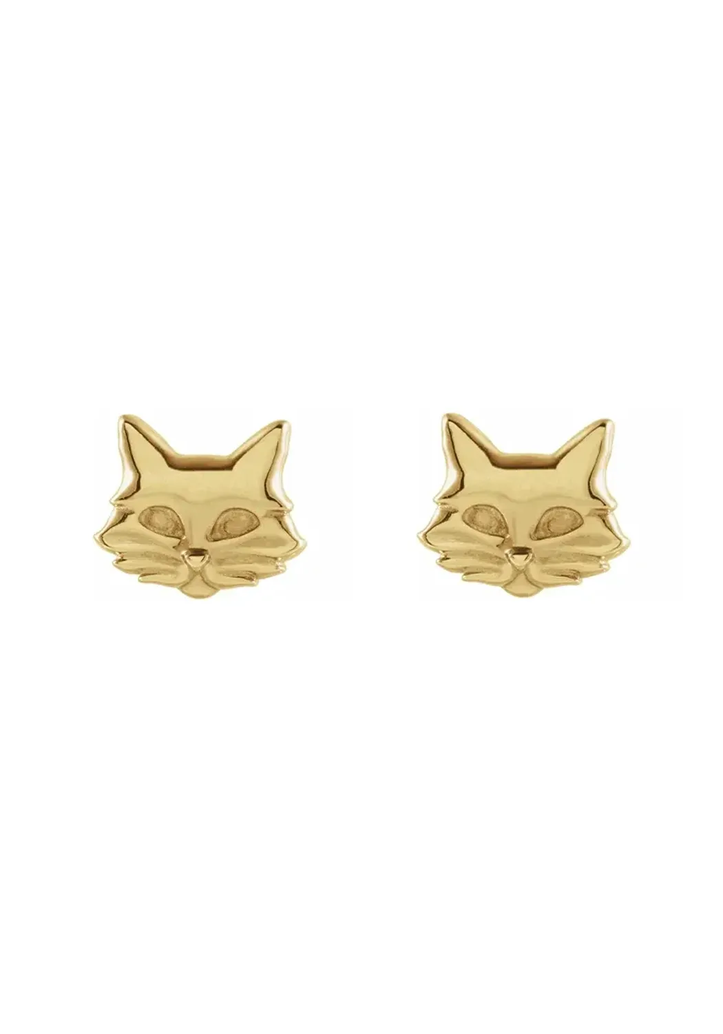 14K Yellow Gold Cat Stud Earrings