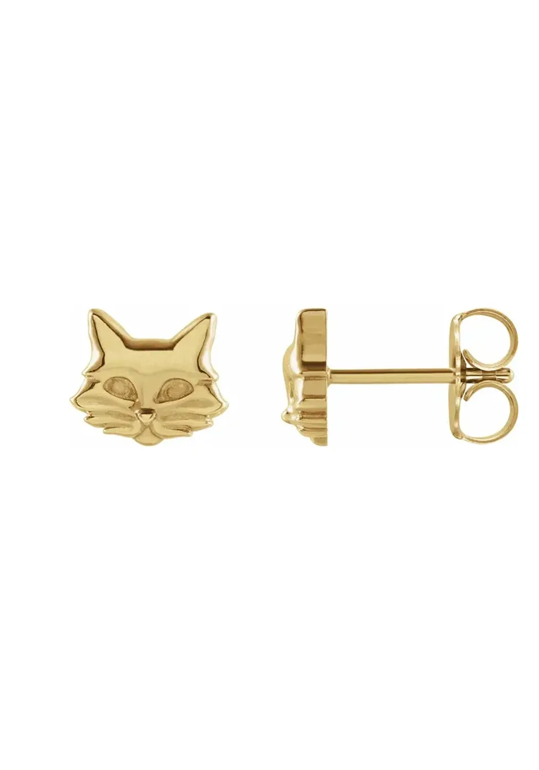 14K Yellow Gold Cat Stud Earrings