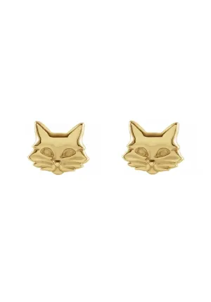 14K Yellow Gold Cat Stud Earrings