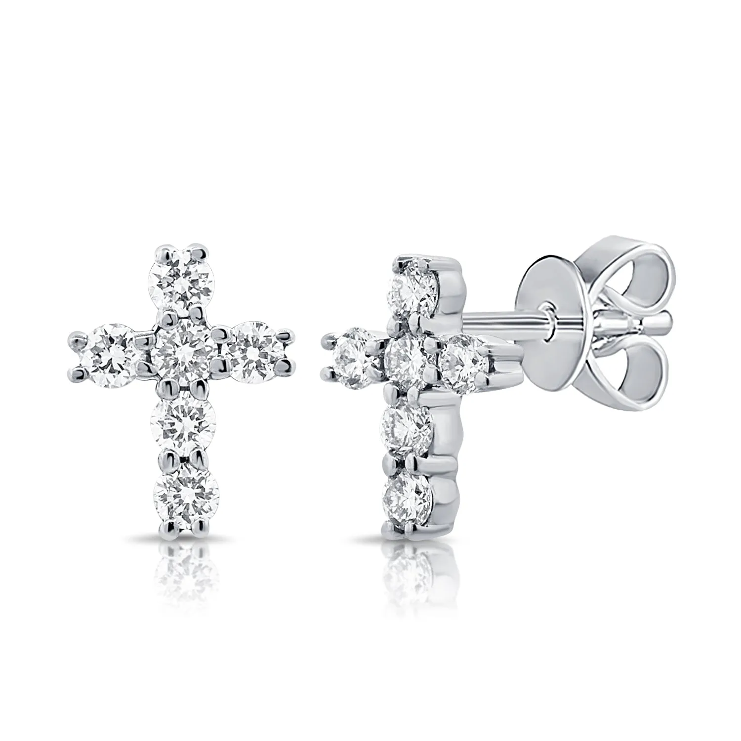 14K Yellow Gold Diamond Cross Earrings