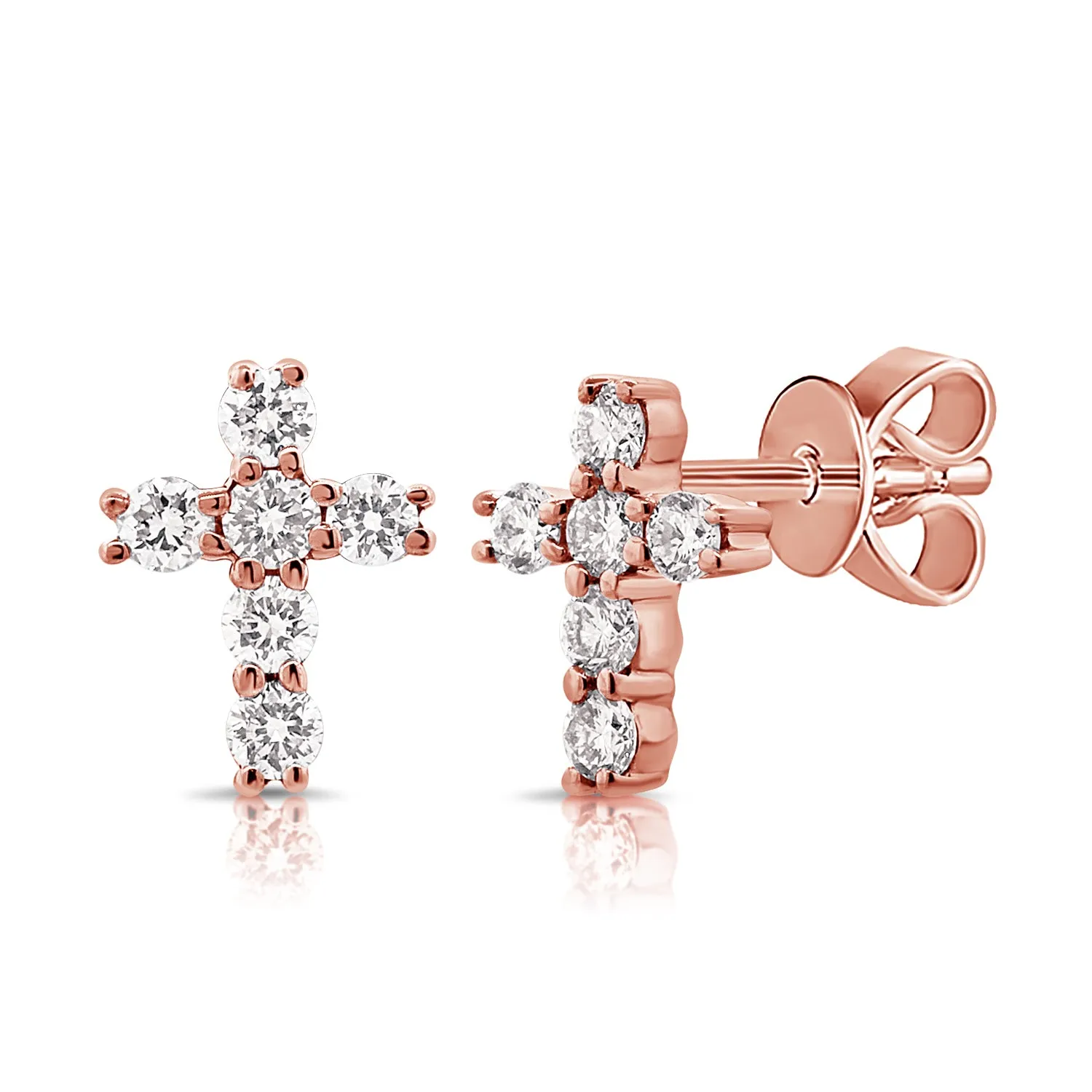 14K Yellow Gold Diamond Cross Earrings