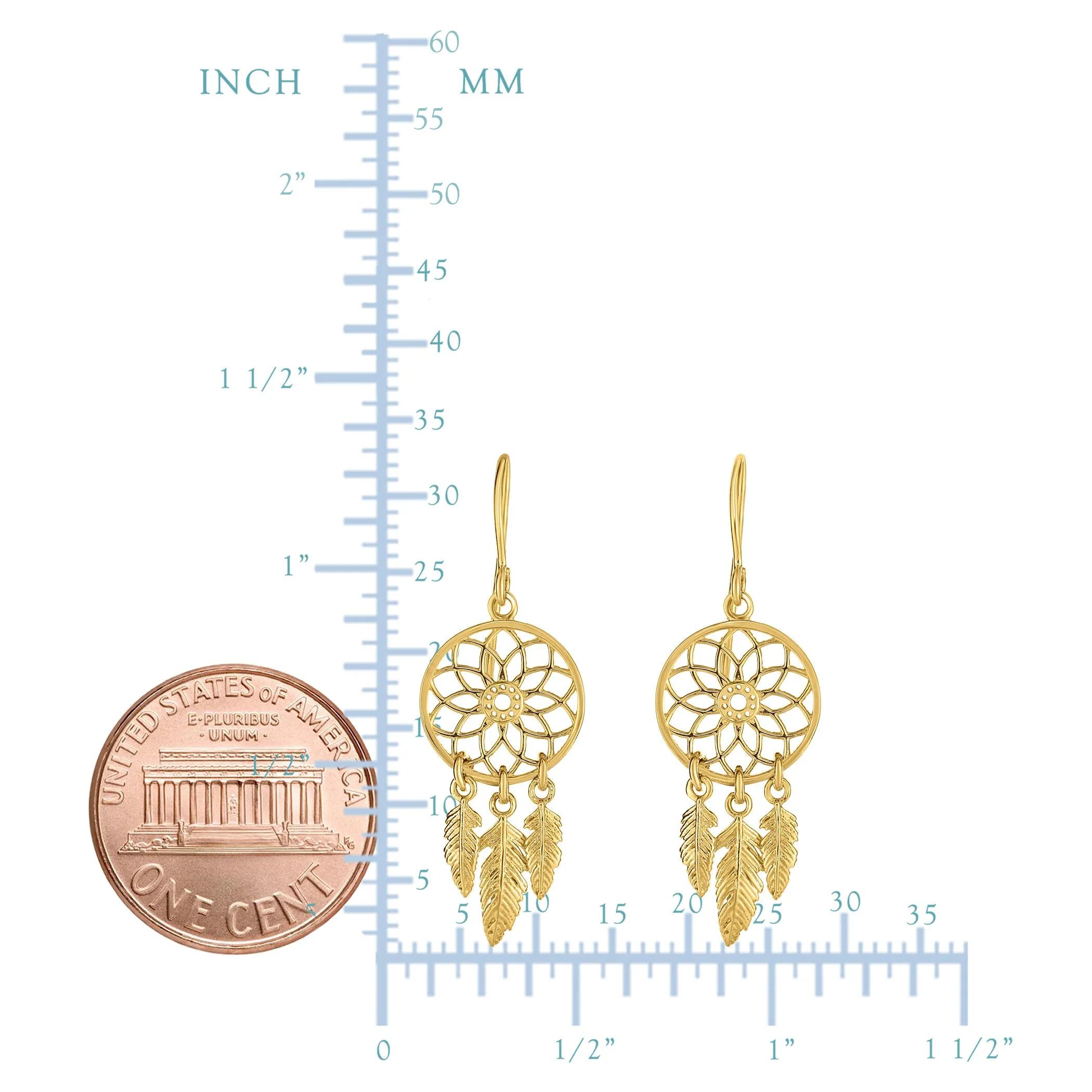 14K Yellow Gold Dream Catcher Chandelier Earrings