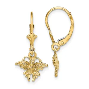 14K Yellow Gold Mini Butterfly Leverback Earrings