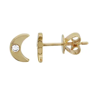 14K Yellow Gold Mini Moon Diamond Earrings