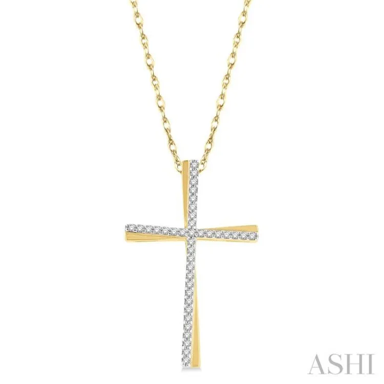 1/6 ctw Round Cut Diamond Cross Pendant With Chain in 10K Yellow Gold