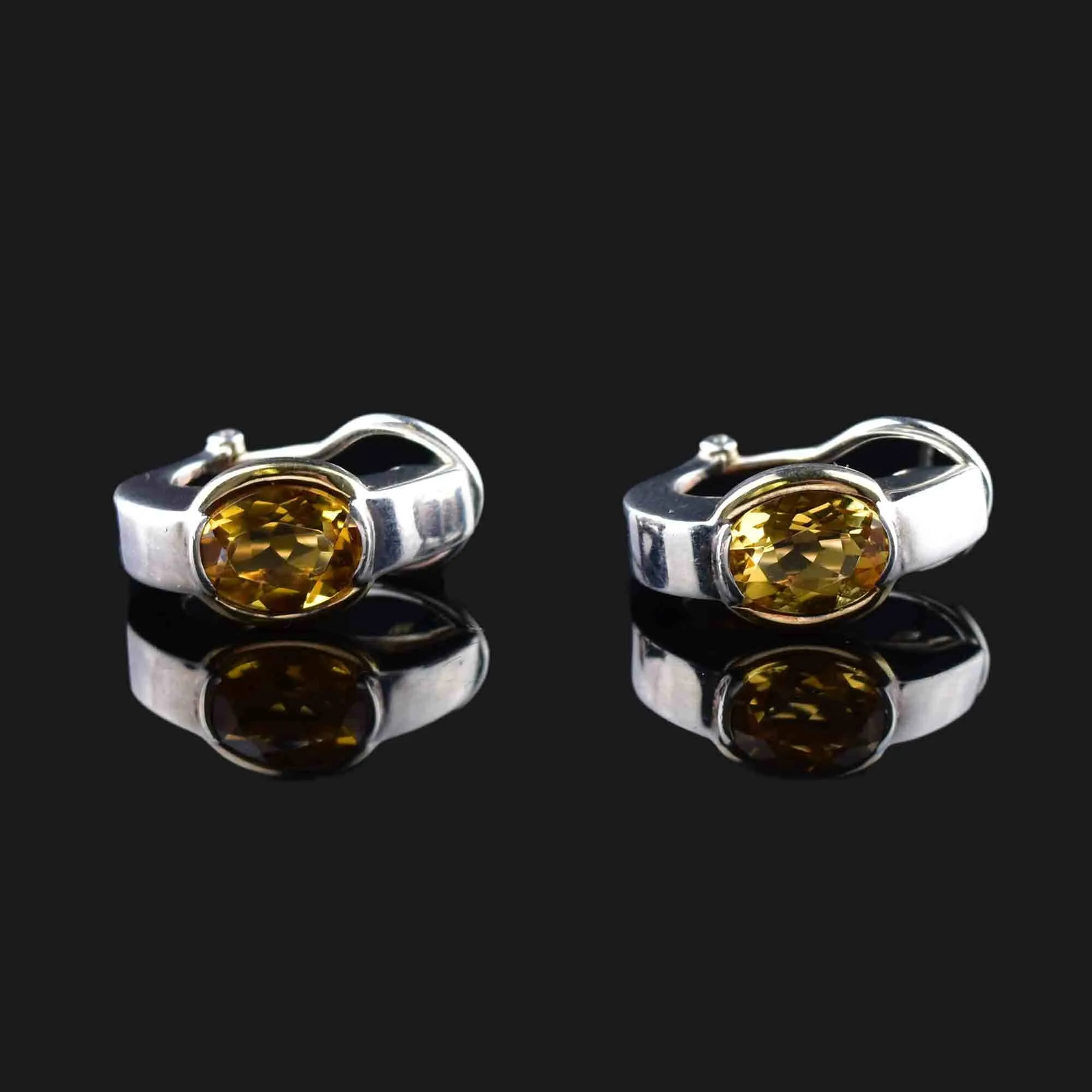 18K Gold Silver Citrine Omega Back Earrings