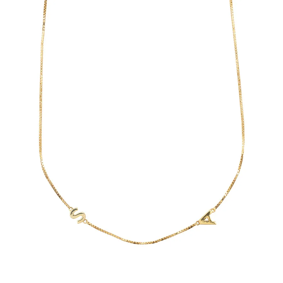 18K Gold Vermeil Double Initial Necklace With Classic Box Chain