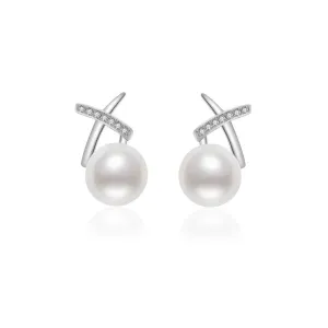 18K Solid Gold Diamond Hanadama Akoya Pearl Earrings KE00232 | X Collection