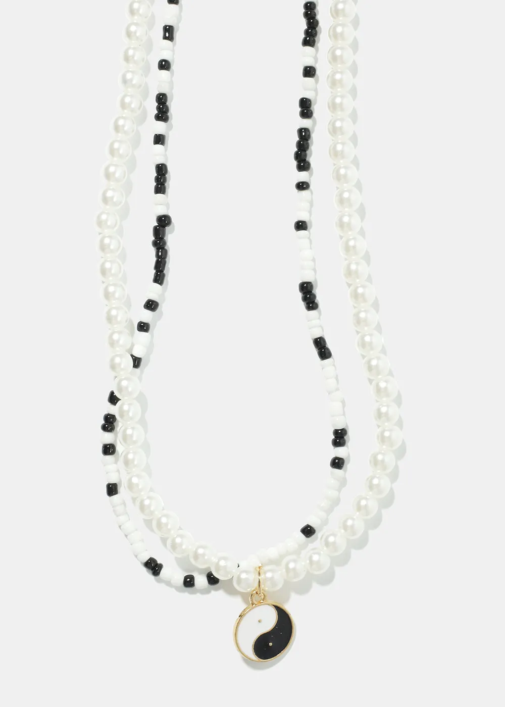 2 Layered Yin Yang Pearl & bead Necklace