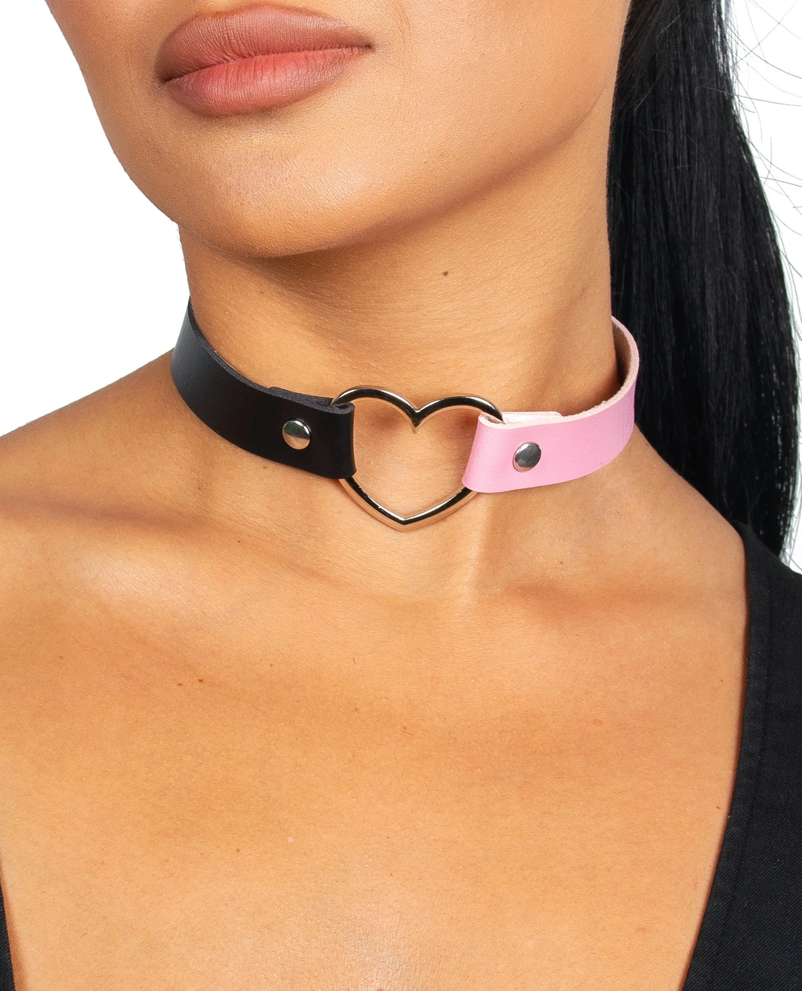 2 Tone Heart Collar - Pink / Black