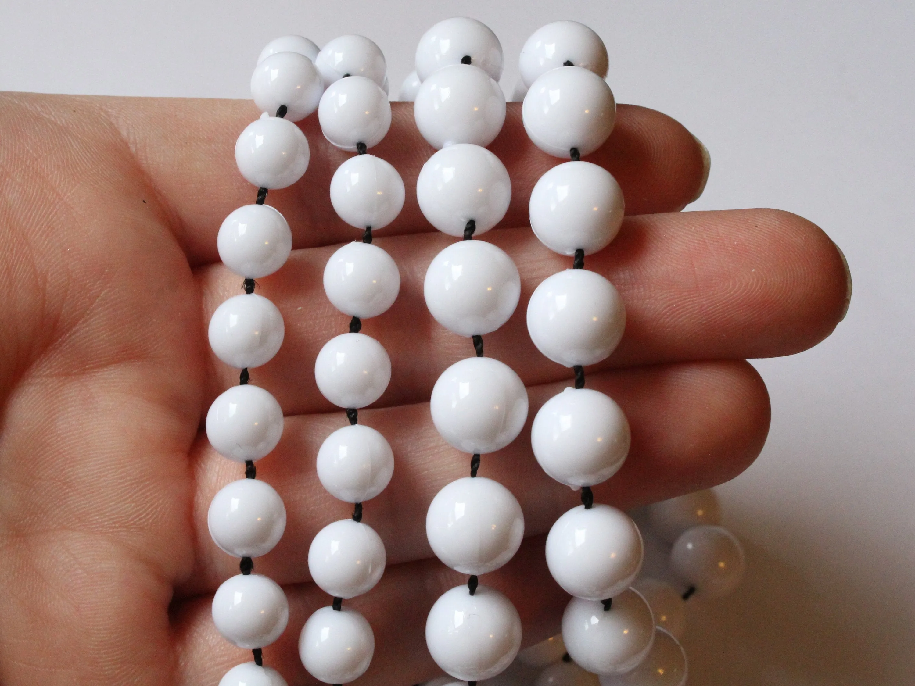 2 White Fused String Vintage Necklaces 46 Inch Beaded Princess Length Necklace