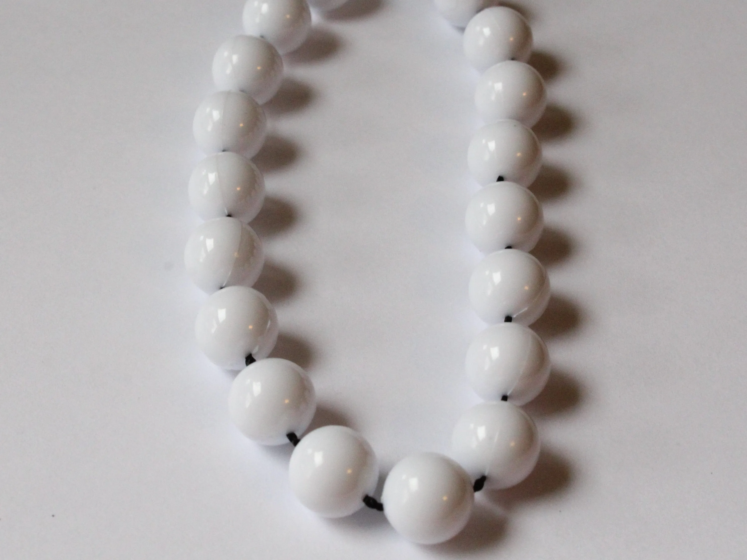 2 White Fused String Vintage Necklaces 46 Inch Beaded Princess Length Necklace