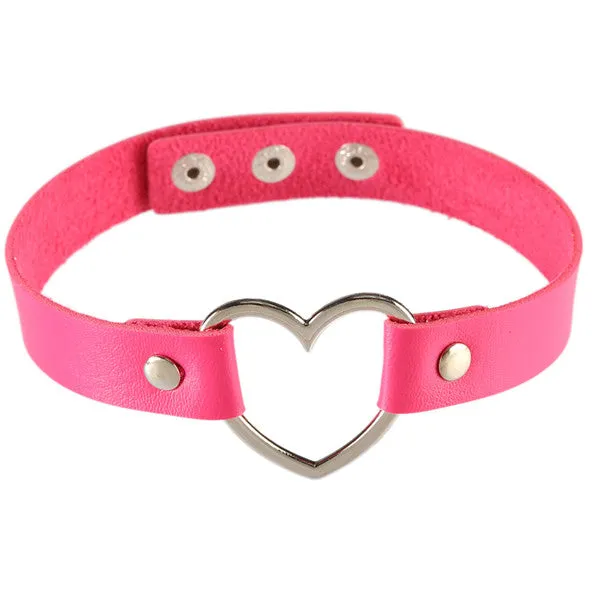 2016 Hot Punk Harajuku Collar Choker Necklace Heart PU Leather Choker Punk Goth 100% Handmade Neck Jewelry