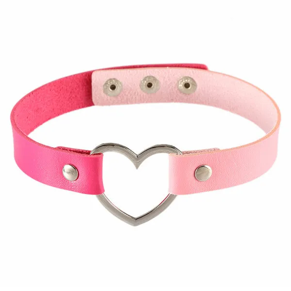 2016 Hot Punk Harajuku Collar Choker Necklace Heart PU Leather Choker Punk Goth 100% Handmade Neck Jewelry