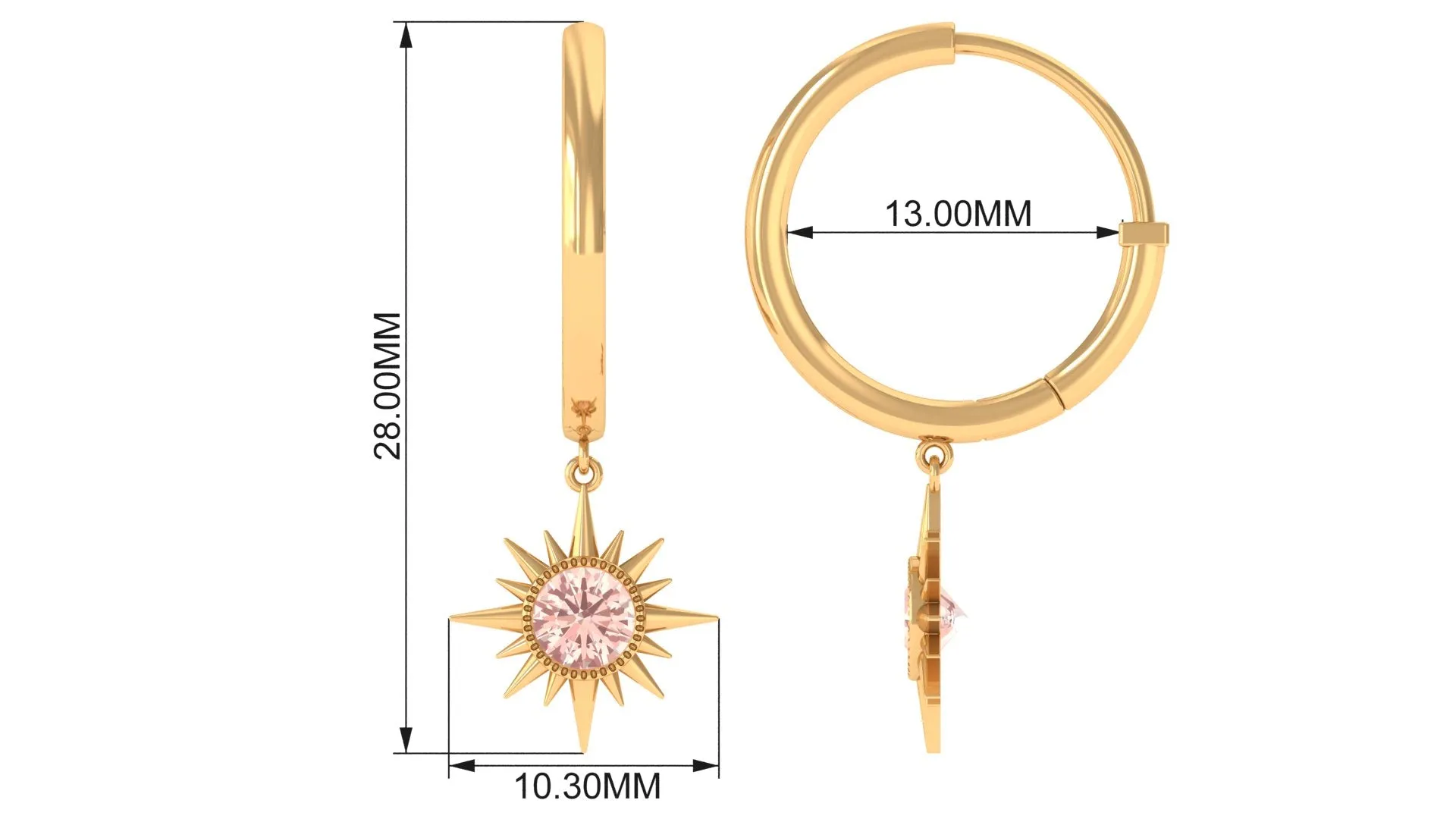 3/4 CT Milgrain Bezel Set Morganite Sunburst Drop Hoop Earrings for Women