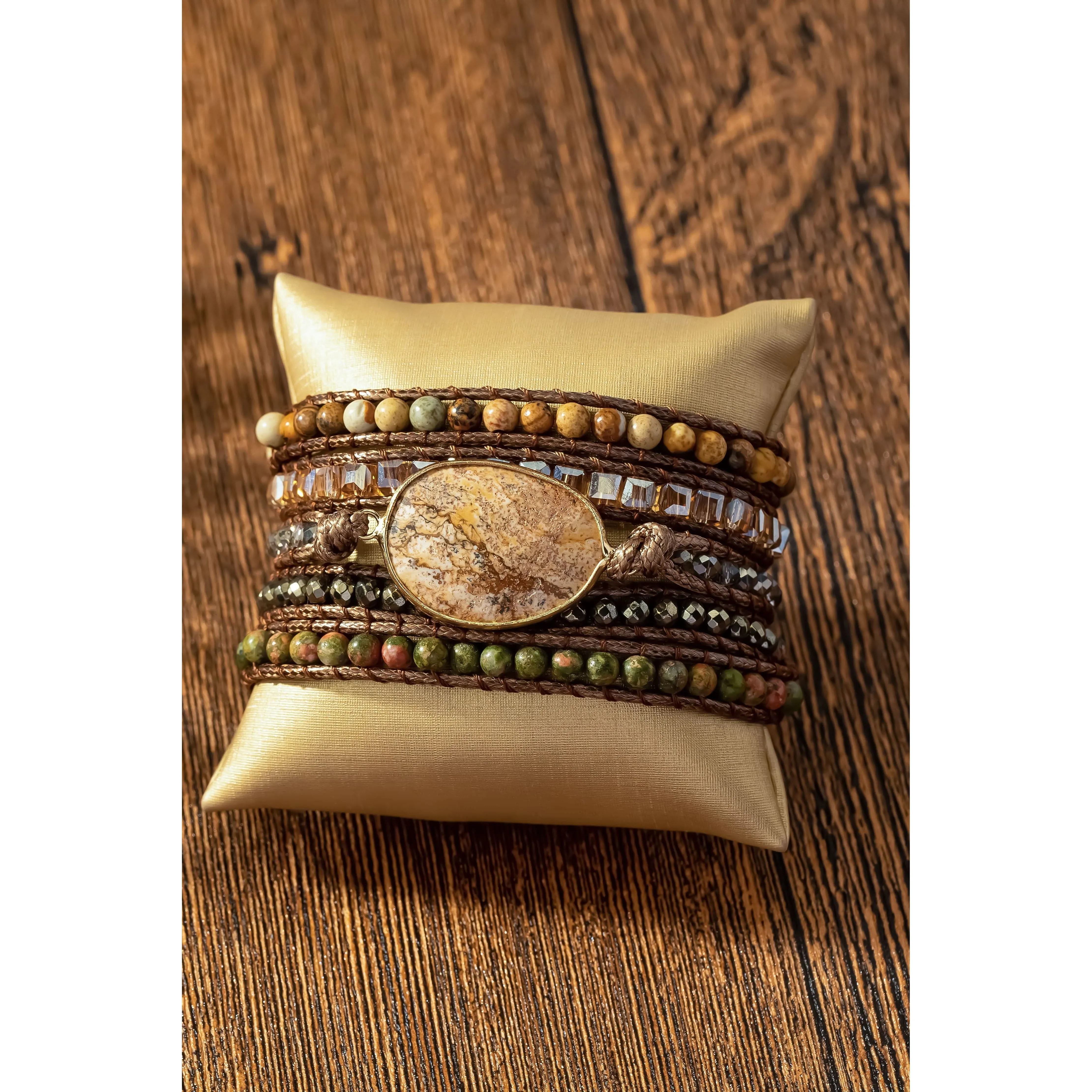 34 Inch 5 Wraps Natural Stone Boho Bracelet