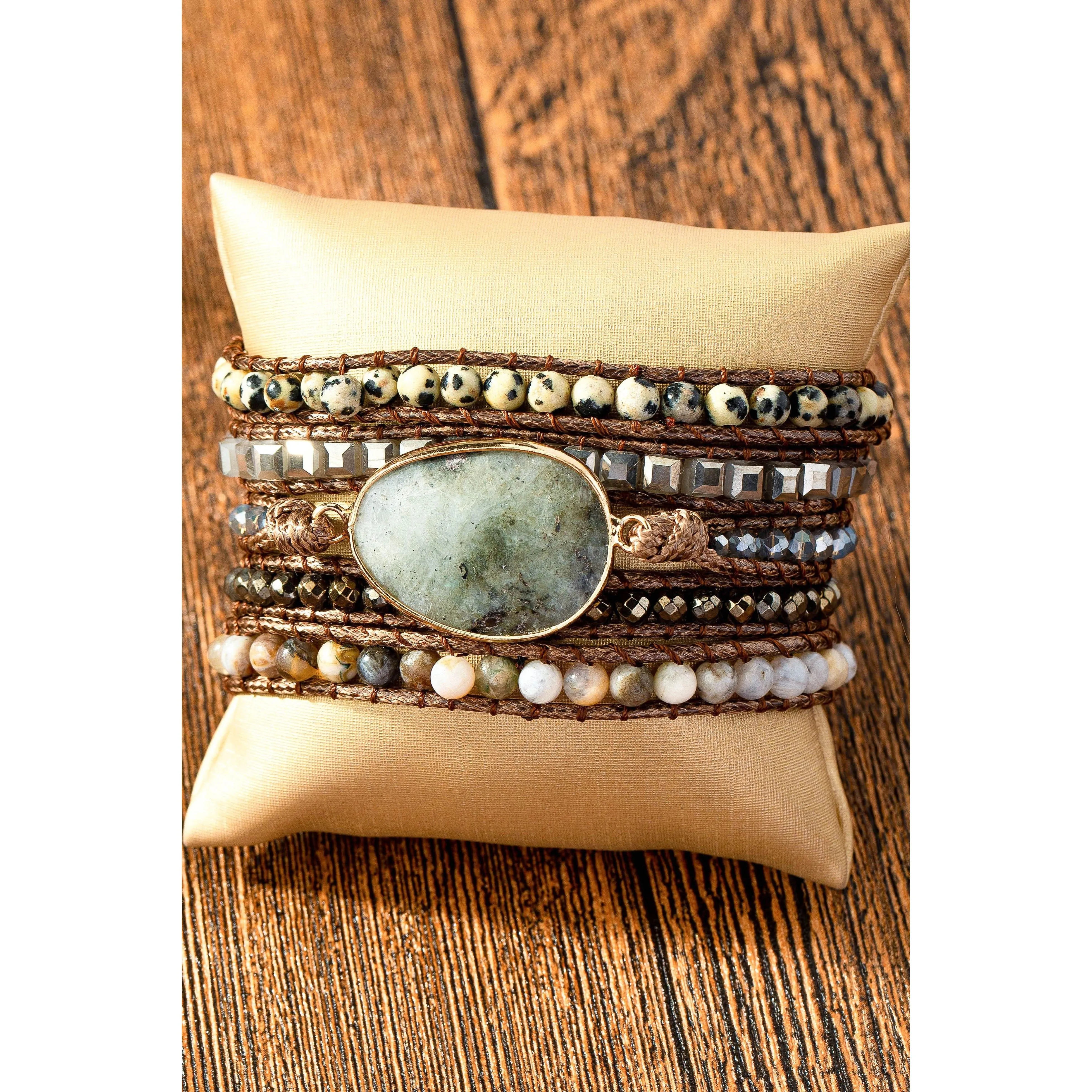 34 Inch 5 Wraps Natural Stone Boho Bracelet