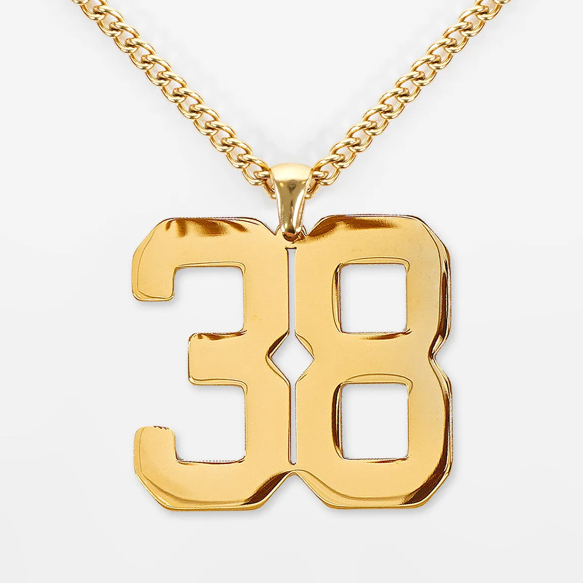 38 Number Pendant with Chain Necklace - Gold Plated Stainless Steel