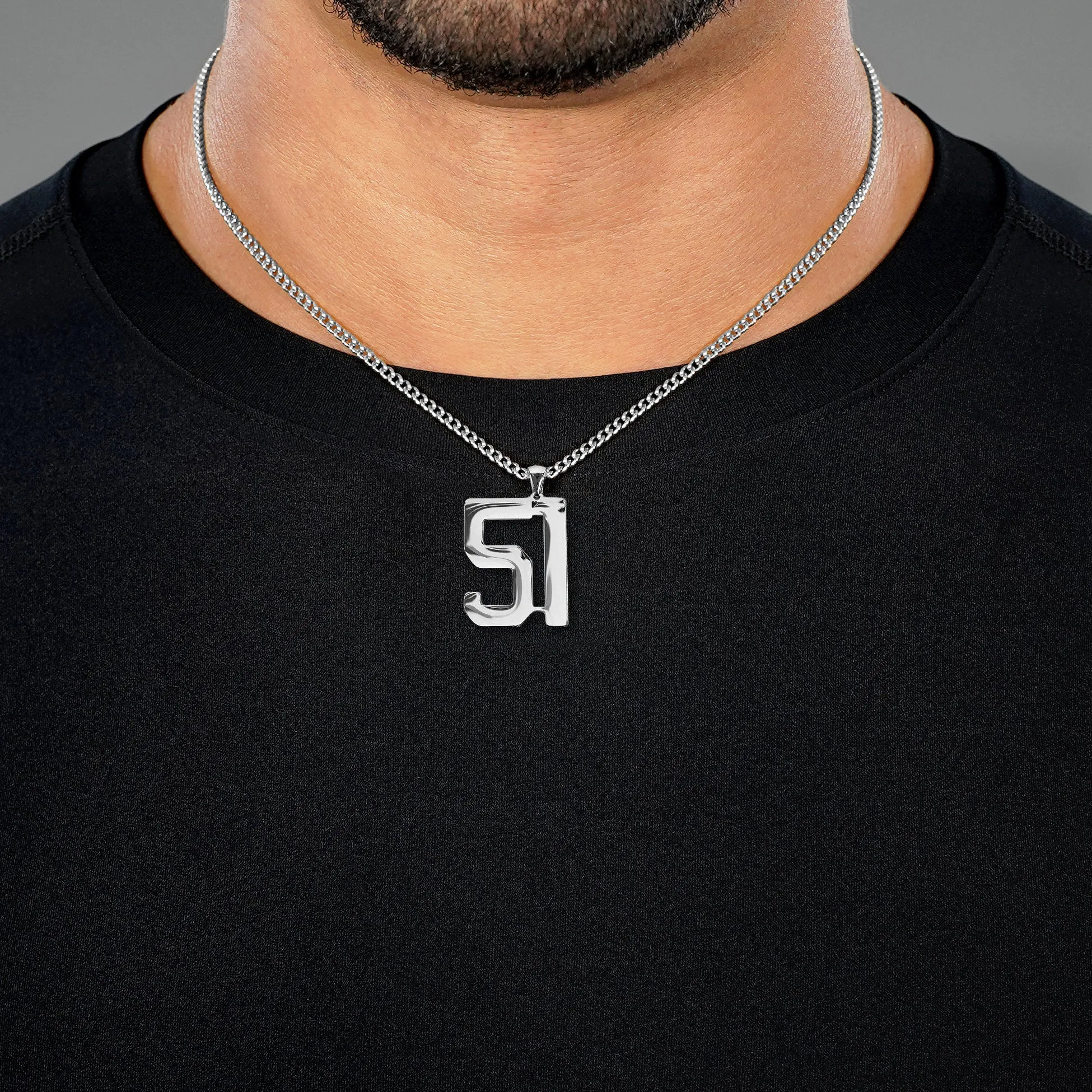 51 Number Pendant with Chain Necklace - Stainless Steel