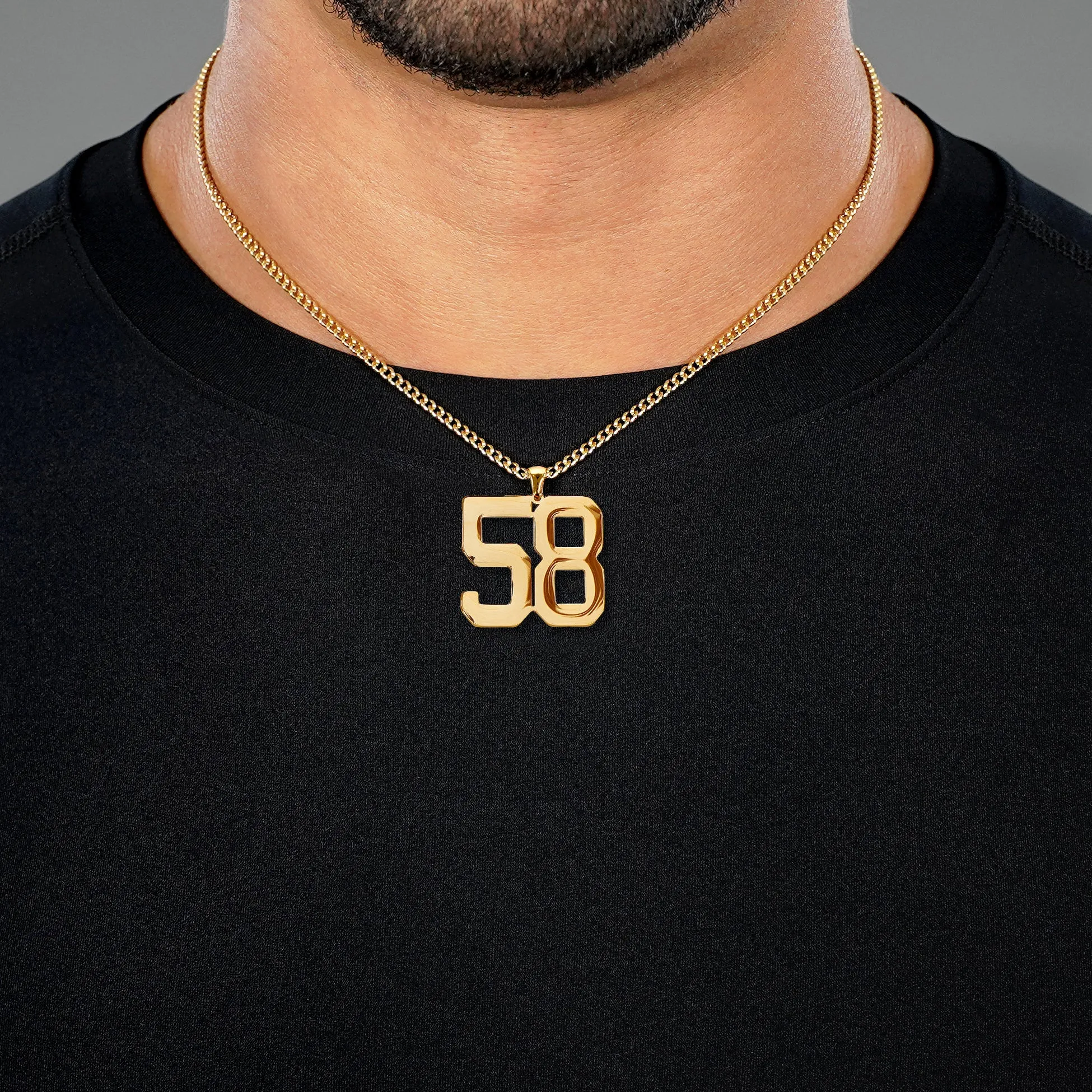 58 Number Pendant with Chain Necklace - Gold Plated Stainless Steel