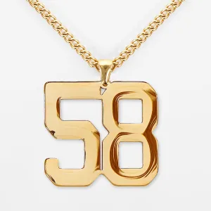 58 Number Pendant with Chain Necklace - Gold Plated Stainless Steel