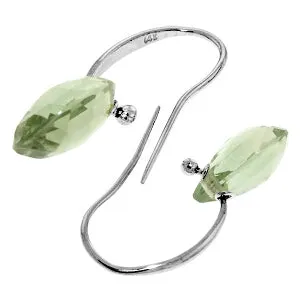 8 Carat 14K Solid White Gold Fish Hook Earrings Green Amethyst