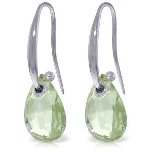 8 Carat 14K Solid White Gold Fish Hook Earrings Green Amethyst