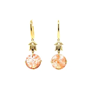 9ct Yellow Gold Oregon Sunstone Coin Drop Earrings