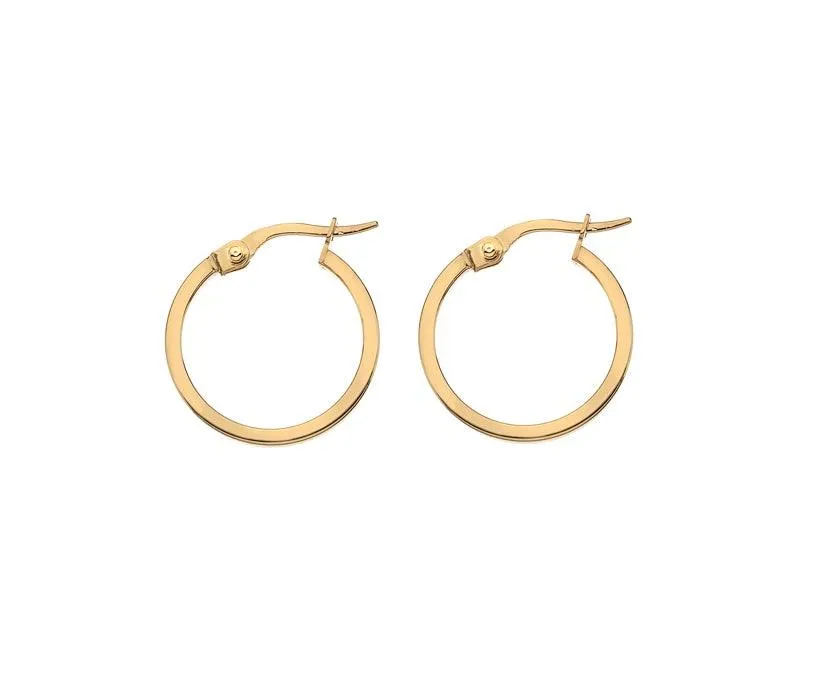 9ct Yellow or White Gold 10mm Square Hoop Earring