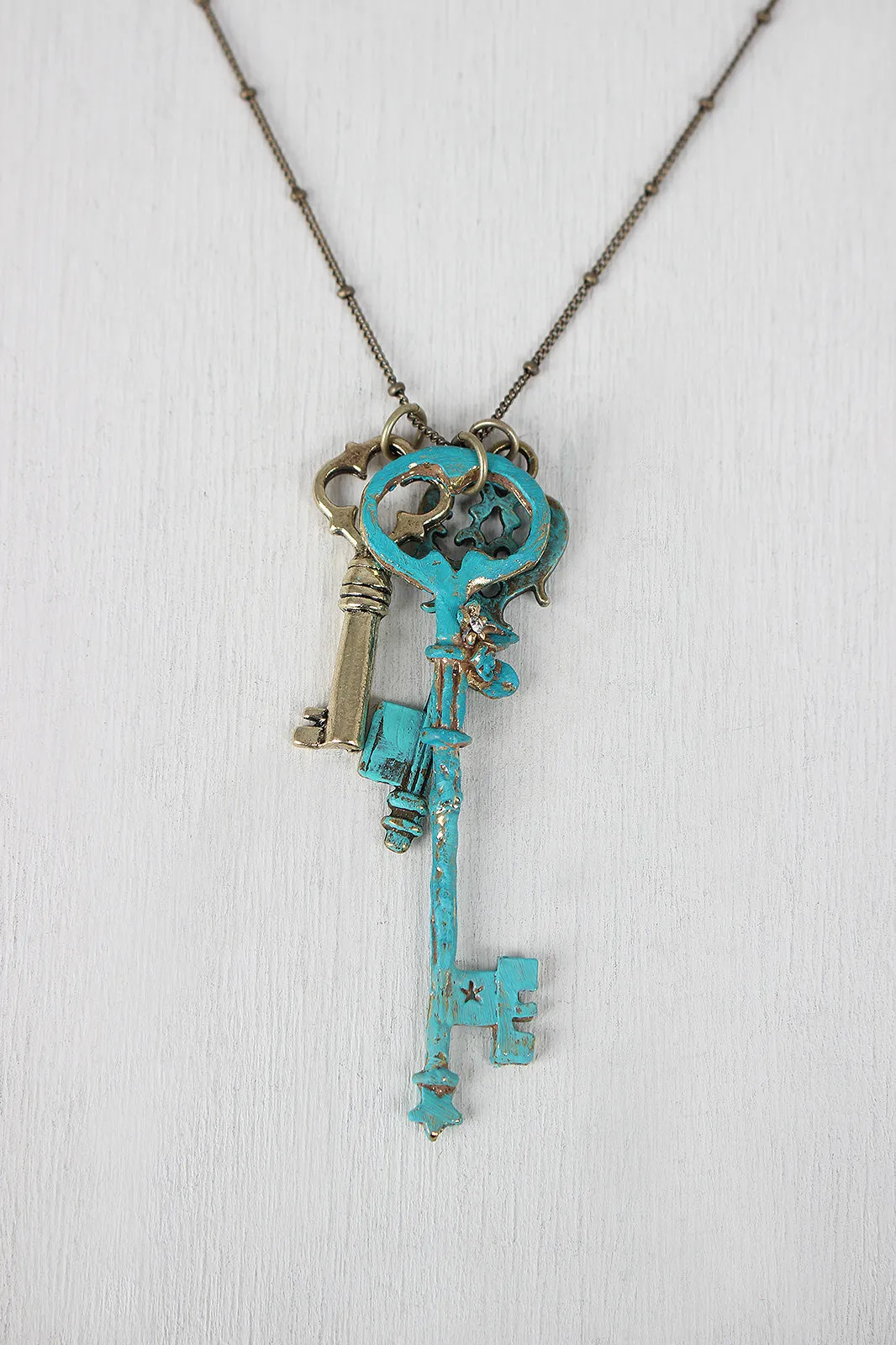 Antique Key Pendants Beaded Necklace