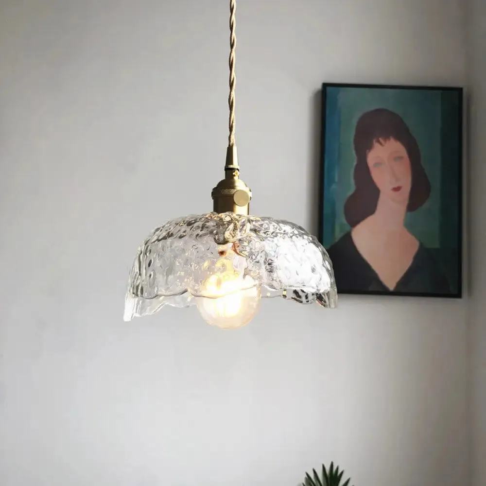 Antique Shaded Pendant Light with Hammered Clear Glass - Perfect for Dining Room