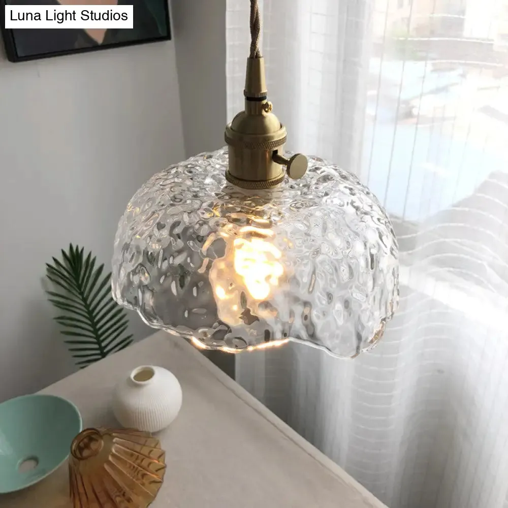 Antique Shaded Pendant Light with Hammered Clear Glass - Perfect for Dining Room