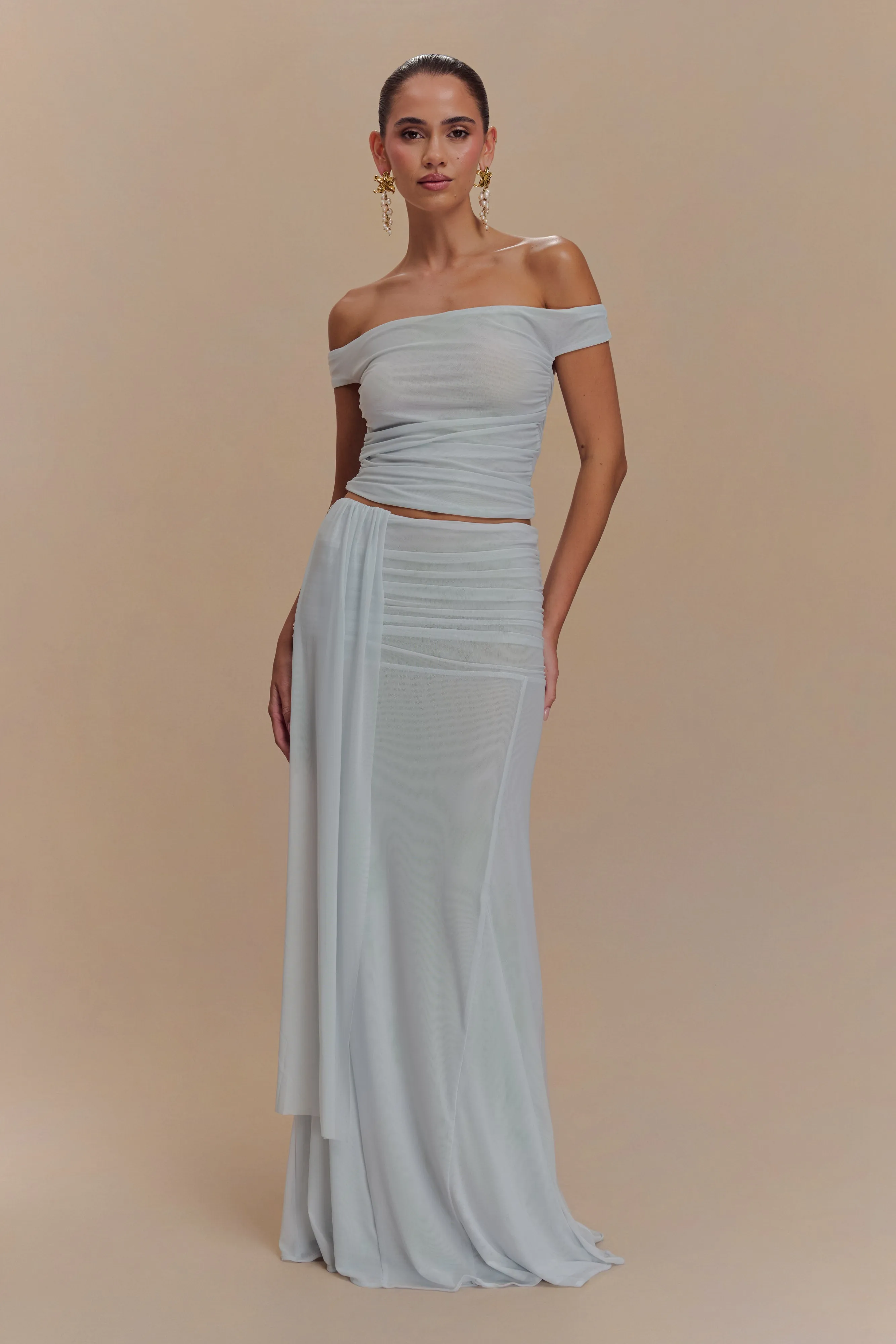 Arna Mesh Maxi Skirt - Pale Blue