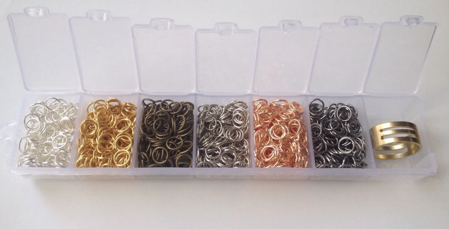 Assorted 1200 pcs Gold Silver Bronze Gunmetal Plated Cut Open Jump Rings 5mm Plastic Case Box Jewelry Making Supplies Crafts tools case