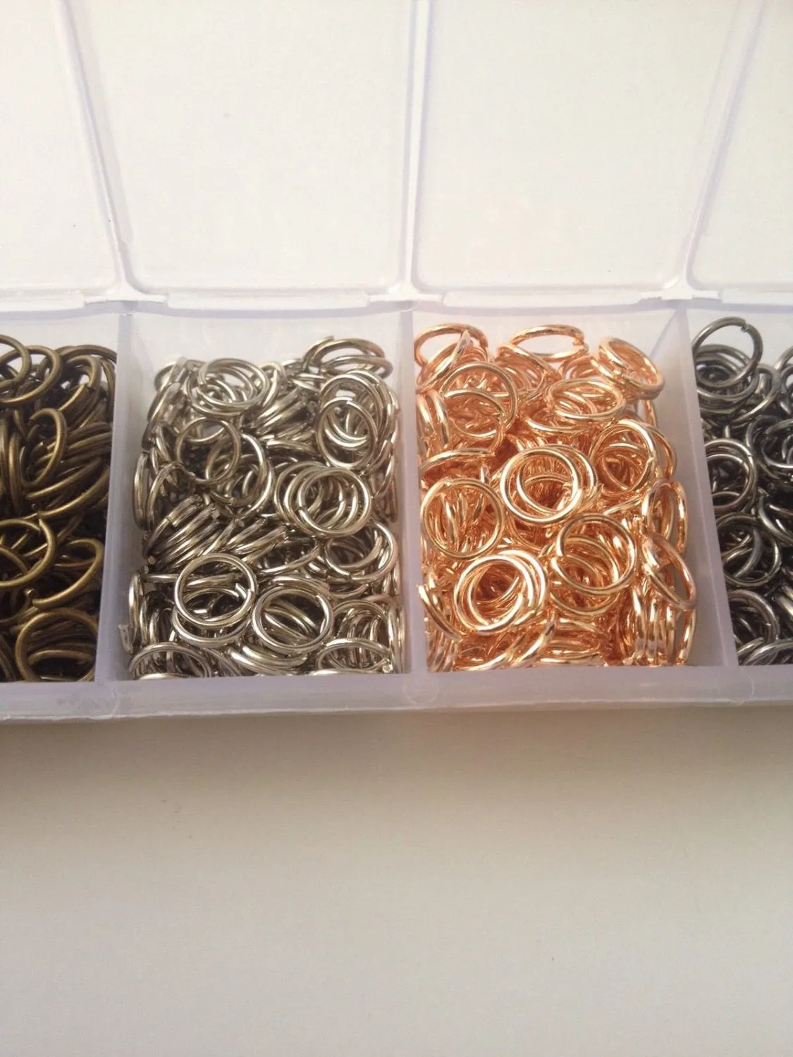 Assorted 1200 pcs Gold Silver Bronze Gunmetal Plated Cut Open Jump Rings 5mm Plastic Case Box Jewelry Making Supplies Crafts tools case