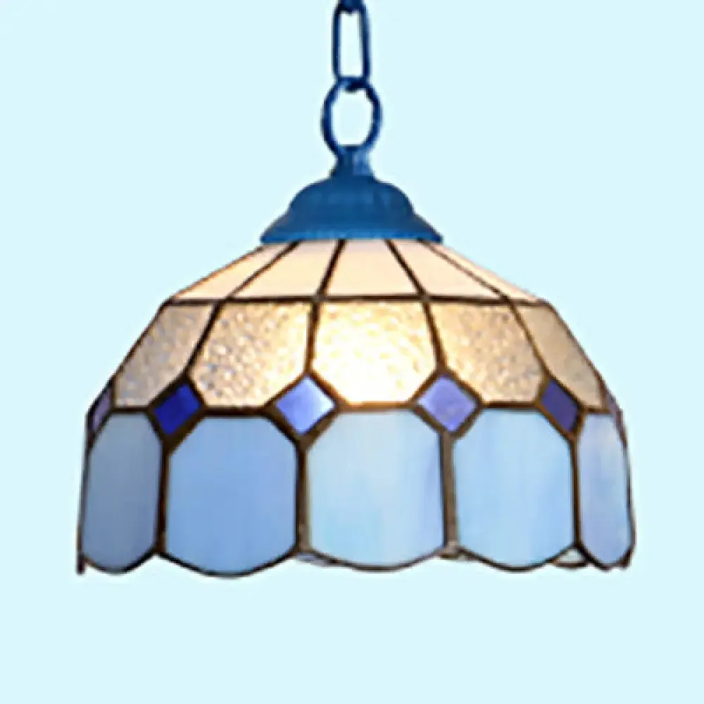 Baroque Stained Glass Ceiling Light Fixture in Black/White/Blue for Dining Room - 1 Head Suspension