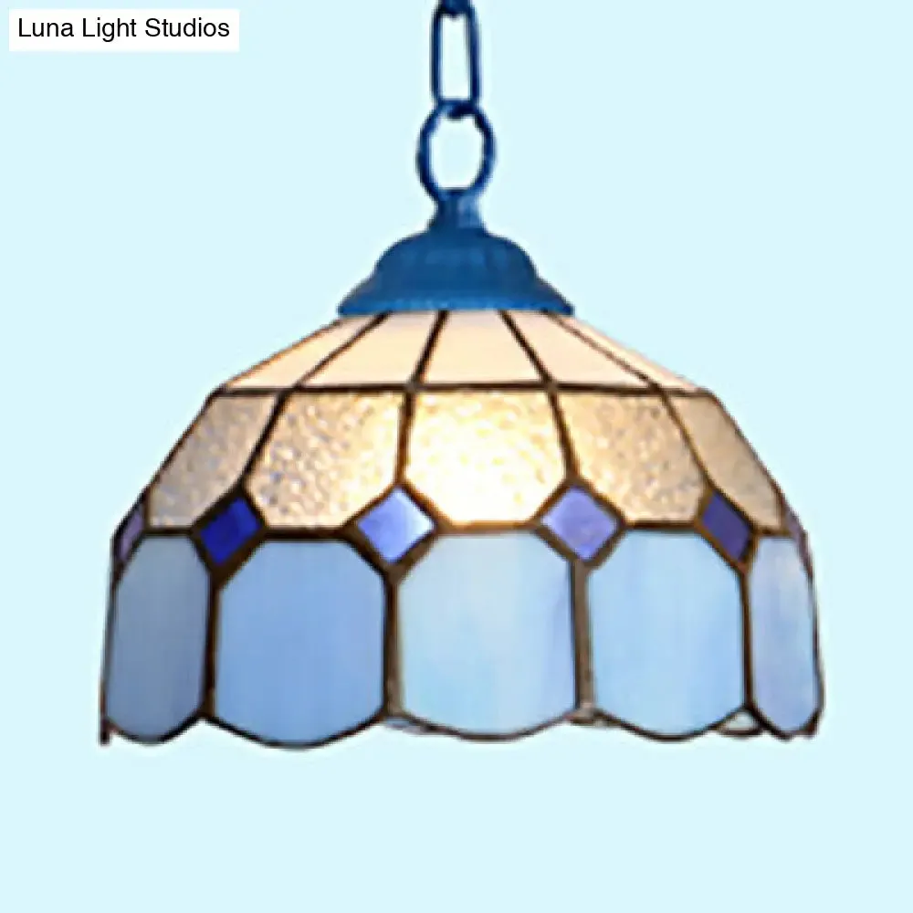 Baroque Stained Glass Ceiling Light Fixture in Black/White/Blue for Dining Room - 1 Head Suspension